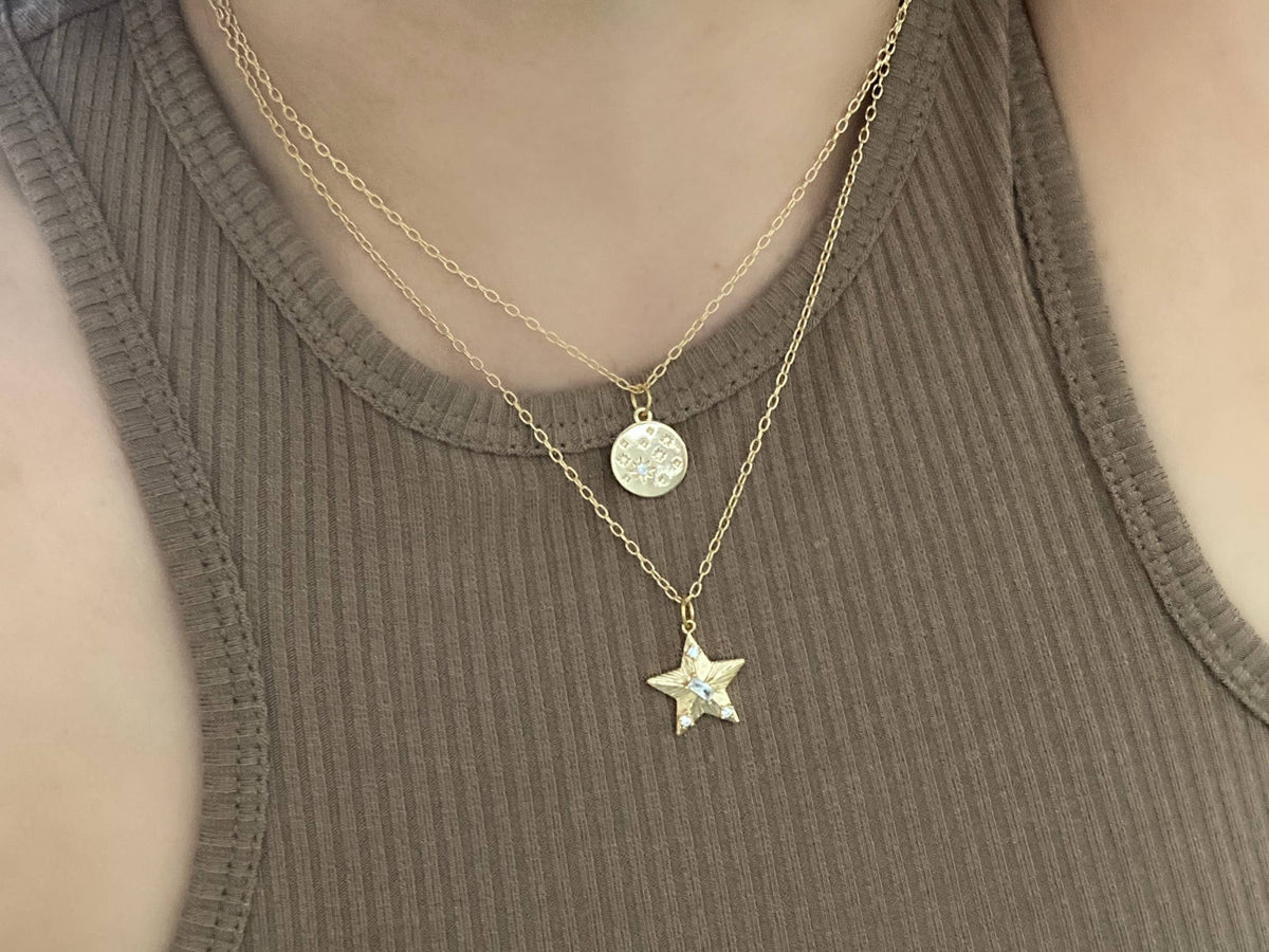 Star charm pendant 18k gold filled necklace waterproof
