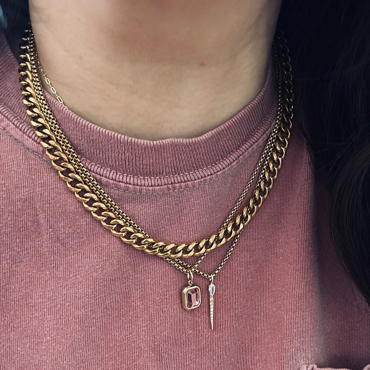 Spike crystals pendant necklace 18k gold plated water resist