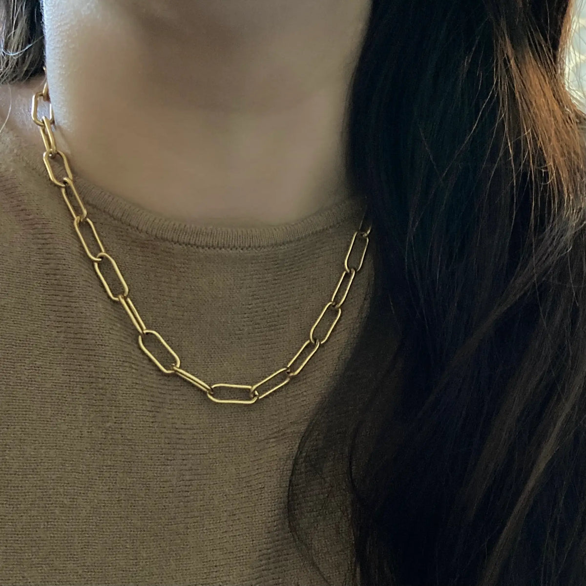 18k Gold Plated Paperclip Link Necklace Choker Lariat