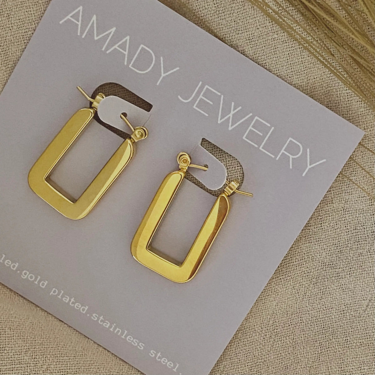 18k Rectangle hoops Gold Plated Dangle Earrings Lightweight