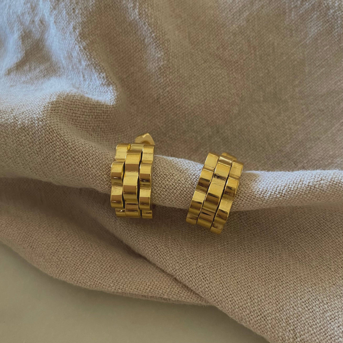 Watch Band style Hoop Earrings 18K GP Stainless Steel