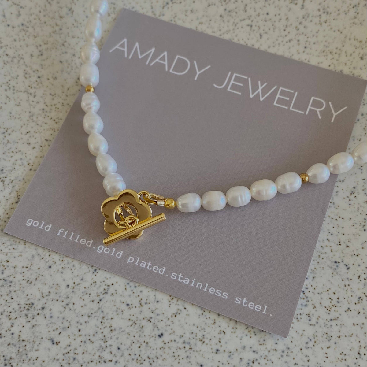 Flower toggle clasp Pearls necklace statement layering