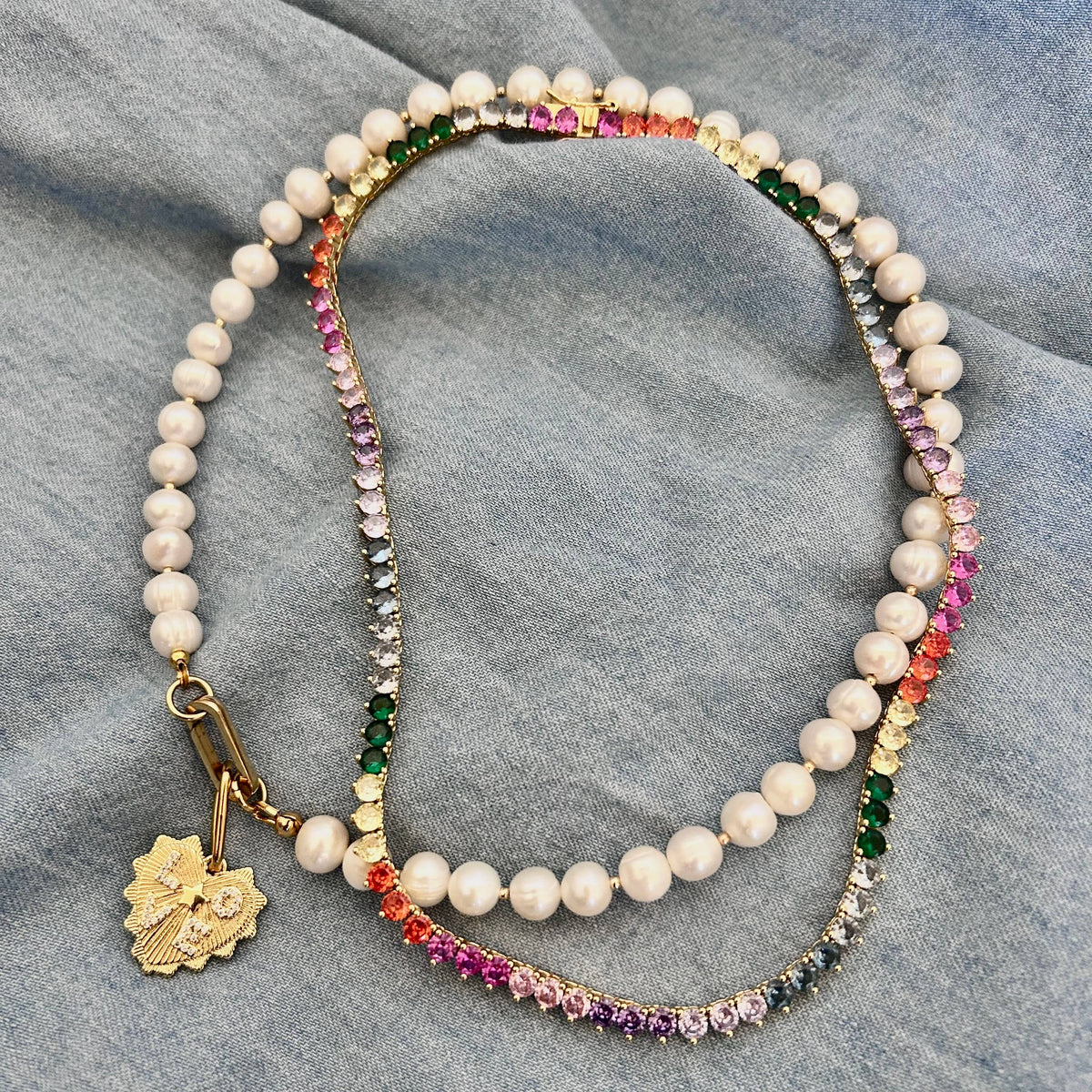 Tennis chain necklace rainbow colorful crystals 4mm