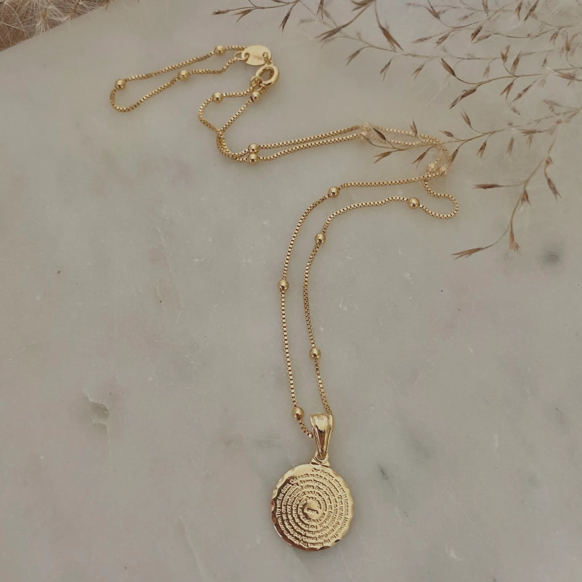 Our Father prayer coin charm necklace 18k GF satellite chain