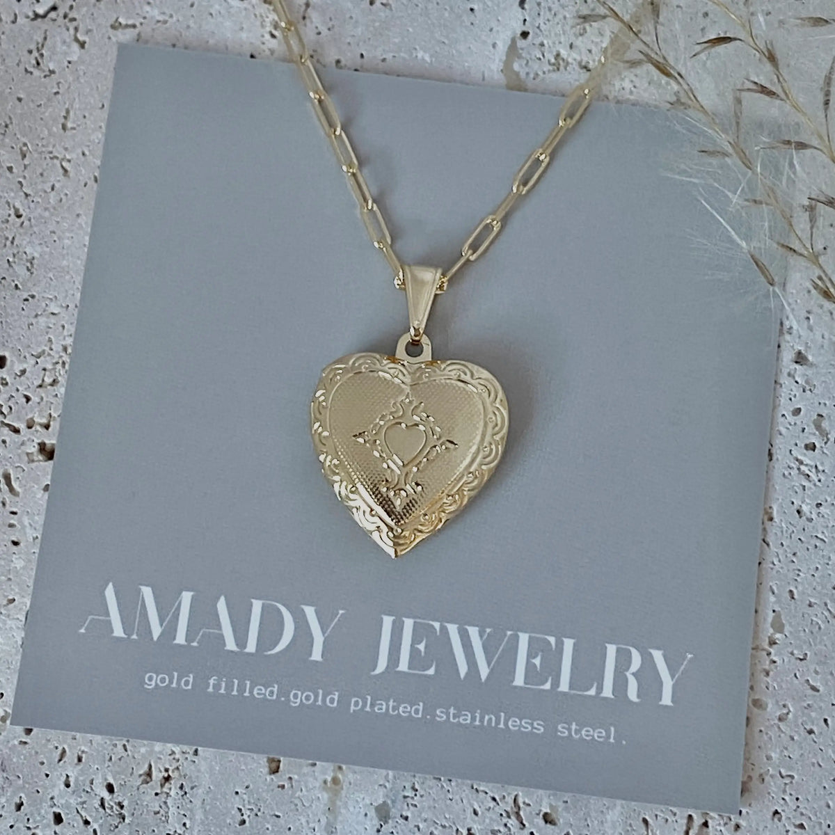 Heart Lock locket necklace engraved love gold filled photo