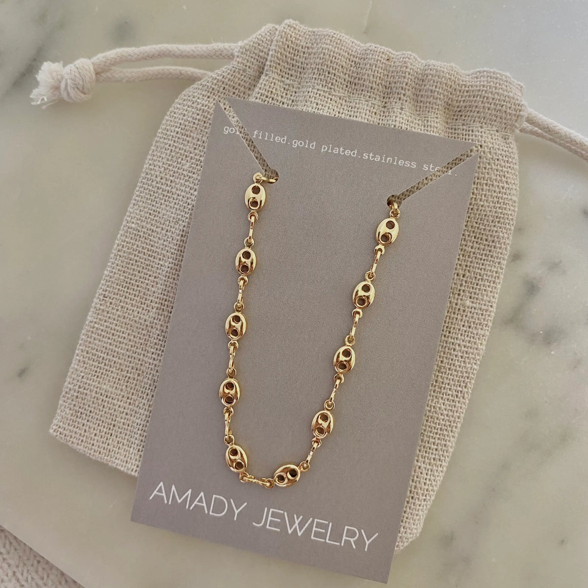 18k Gold Filled Mariner Coffee Bean Link Chain Bracelet