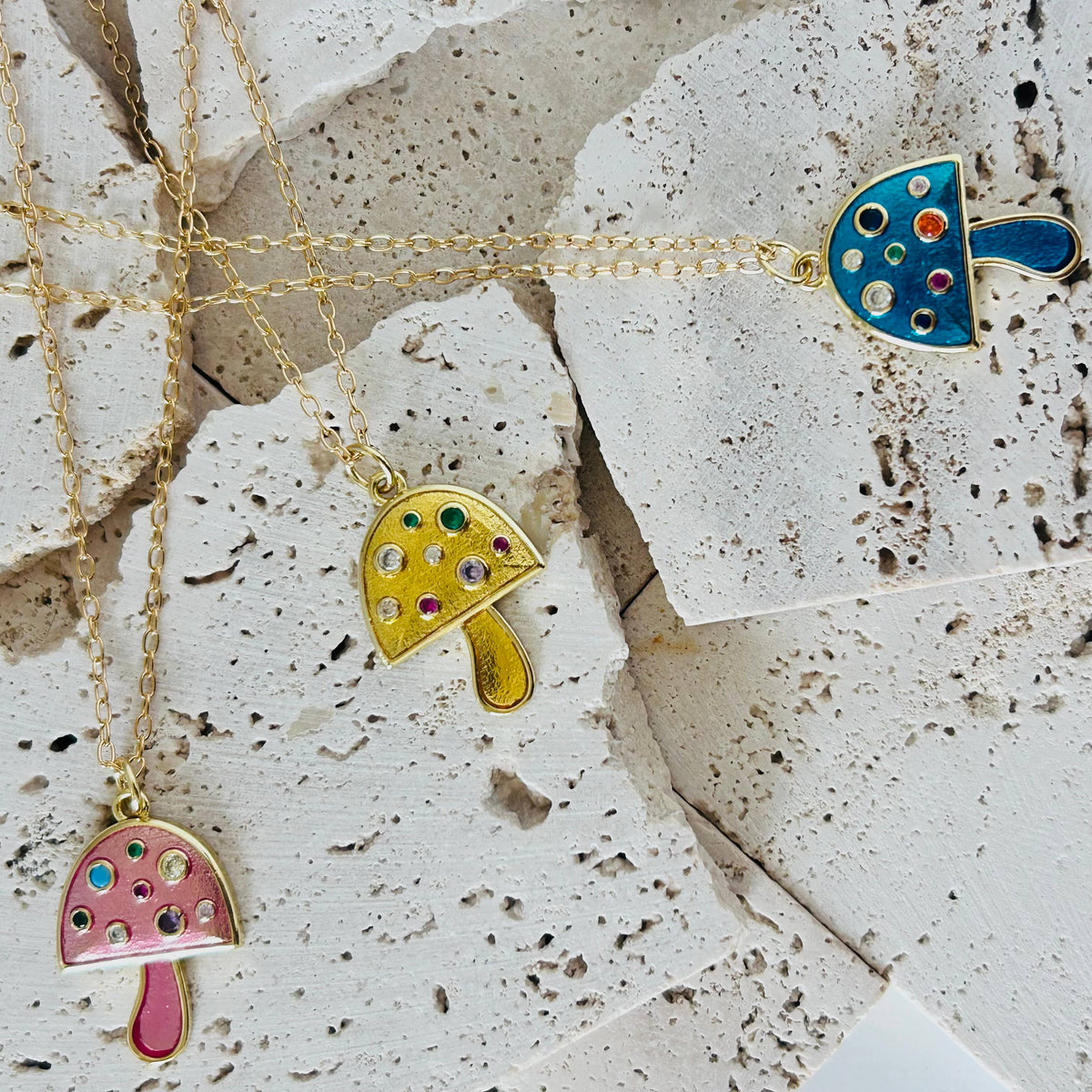 Small mushroom pendant necklace colorful spring summer chain