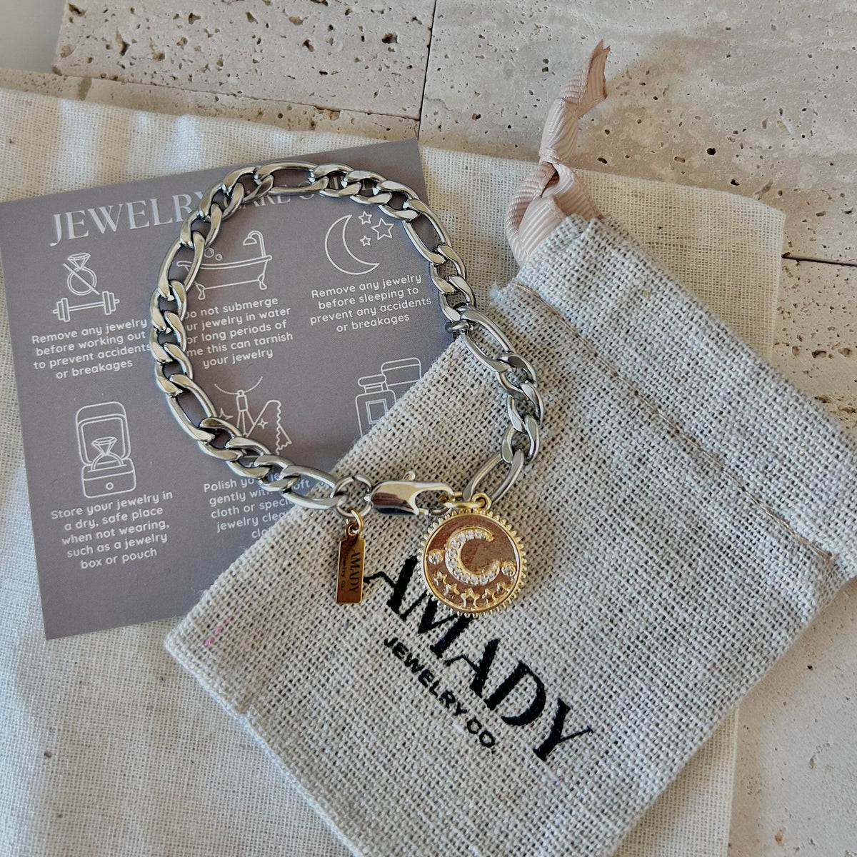 Two tone gold silver half moon crescent bracelet
