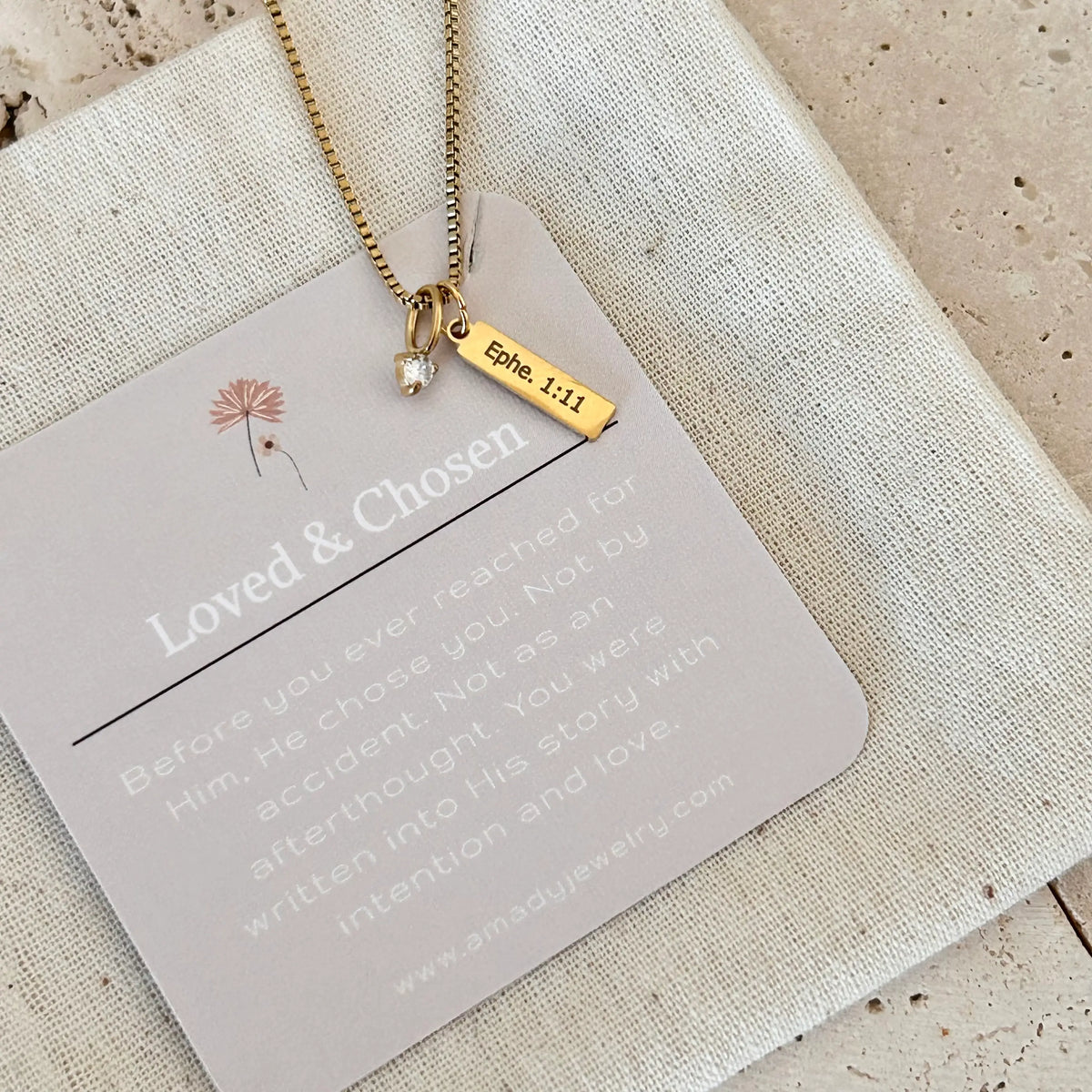 Religious Necklace Jewelry Bible verse Loved Chosen 14k GP