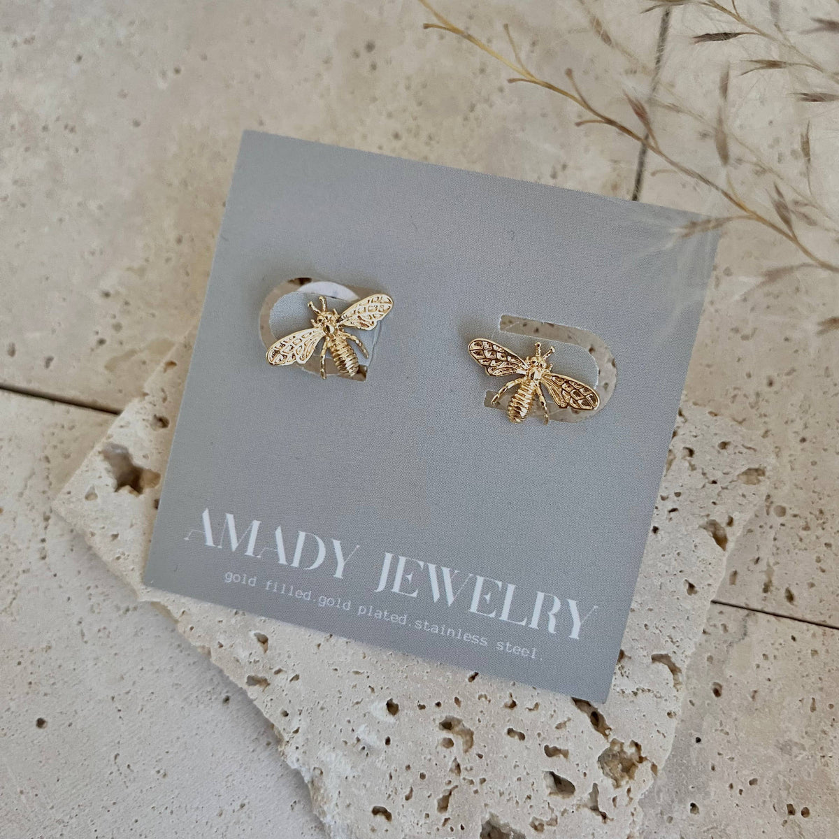 Queen bee Honey bee post earrings 14k Gold Plated