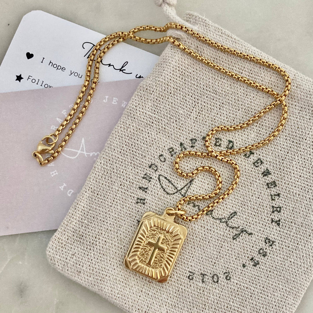 18k gold plated cross medallion pendant necklace