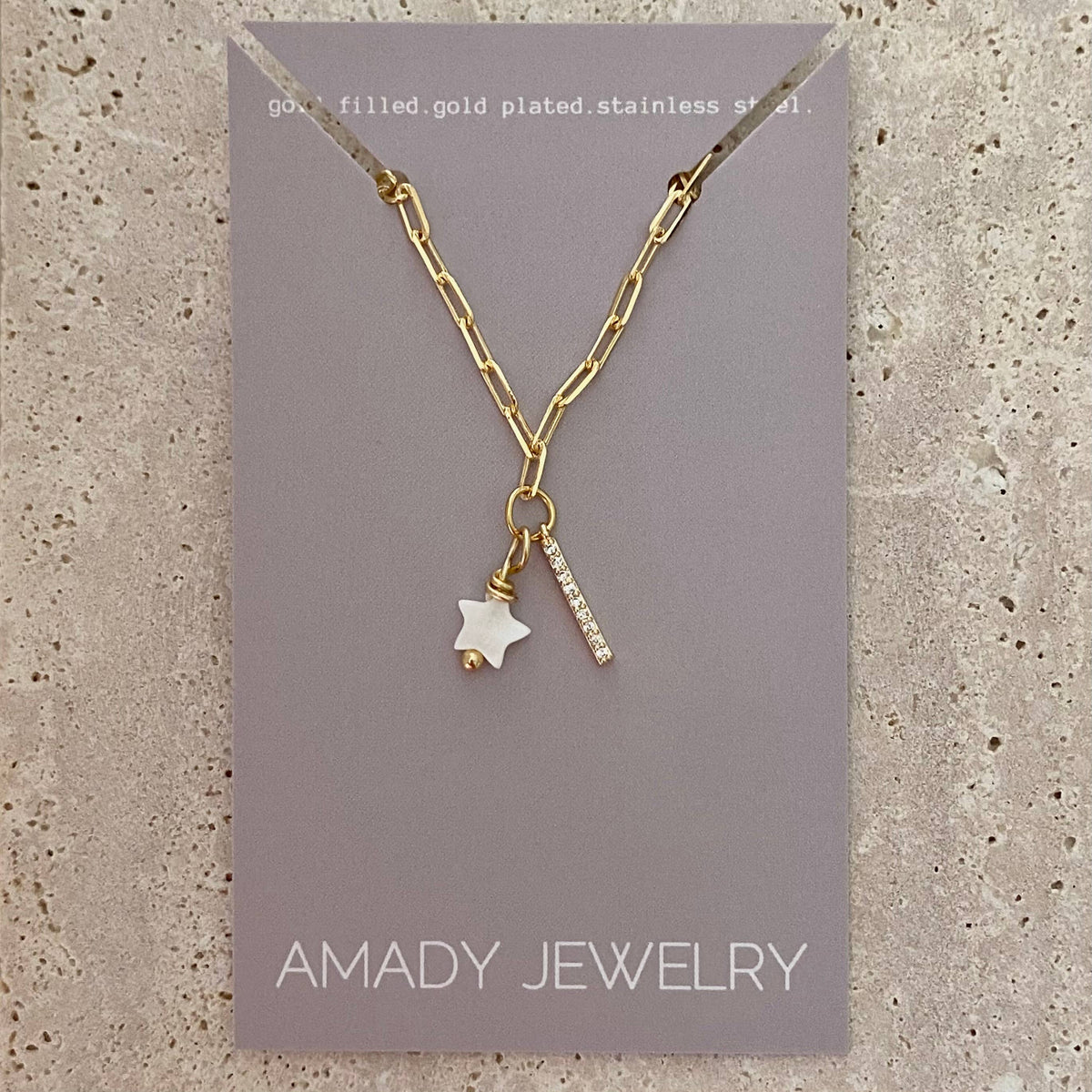 Star shell Bar necklace 14k Gold Filled layering jewelry