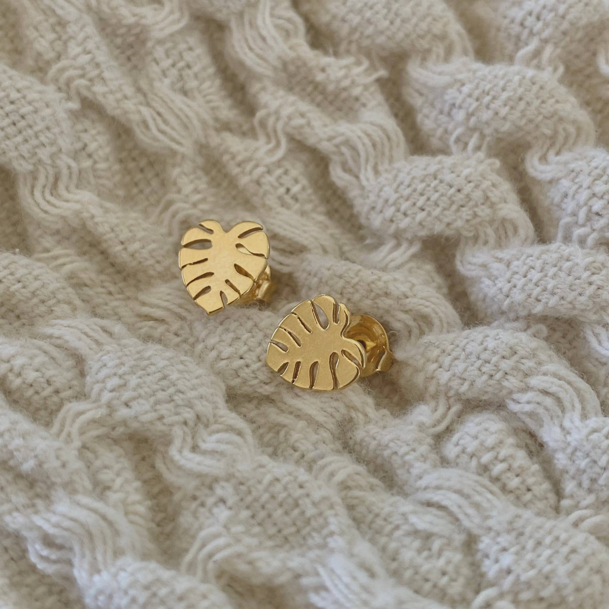 Tropical Monstera Summer leaf post earrings 18k gold filled