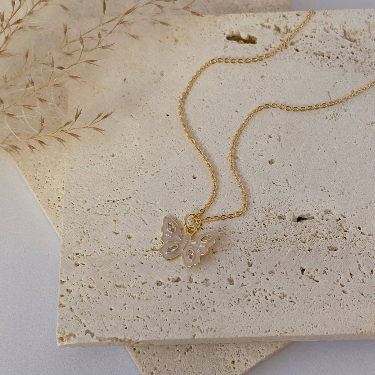 Butterfly pendant necklace pastels color 18k gold filled
