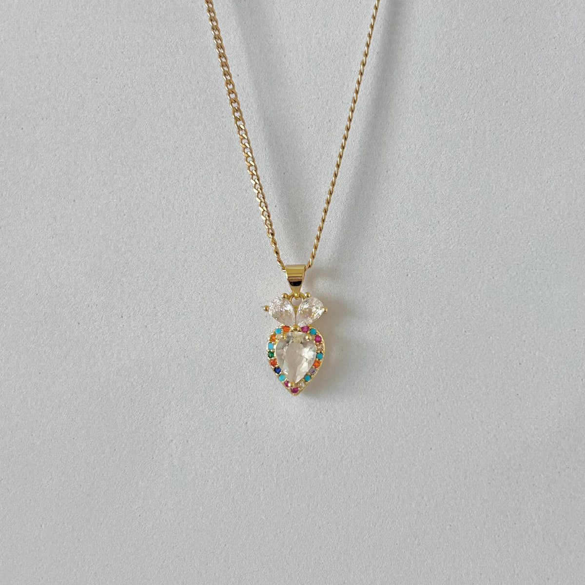 Colorful and clear glass pendant necklace curb chain