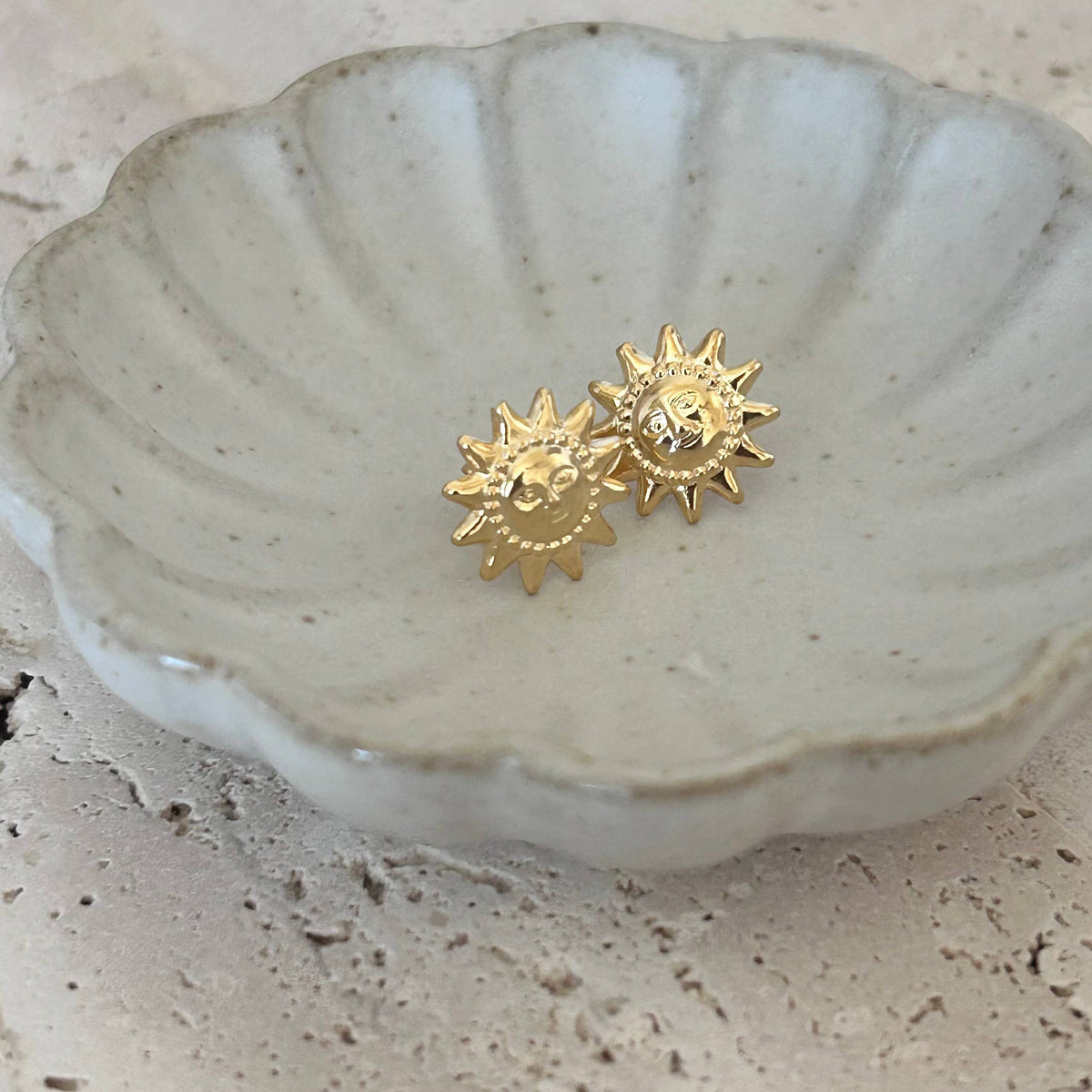 Sun Face post earrings 18k gold filled summer studs