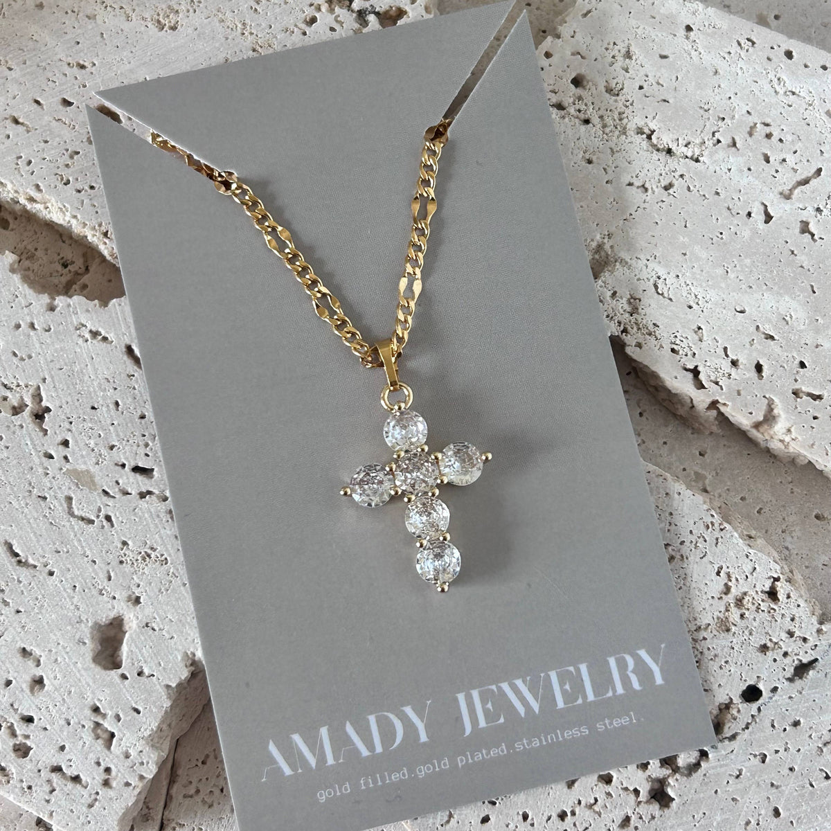 Crystal Pave Cross Necklace 18k gold filled religious jewelr