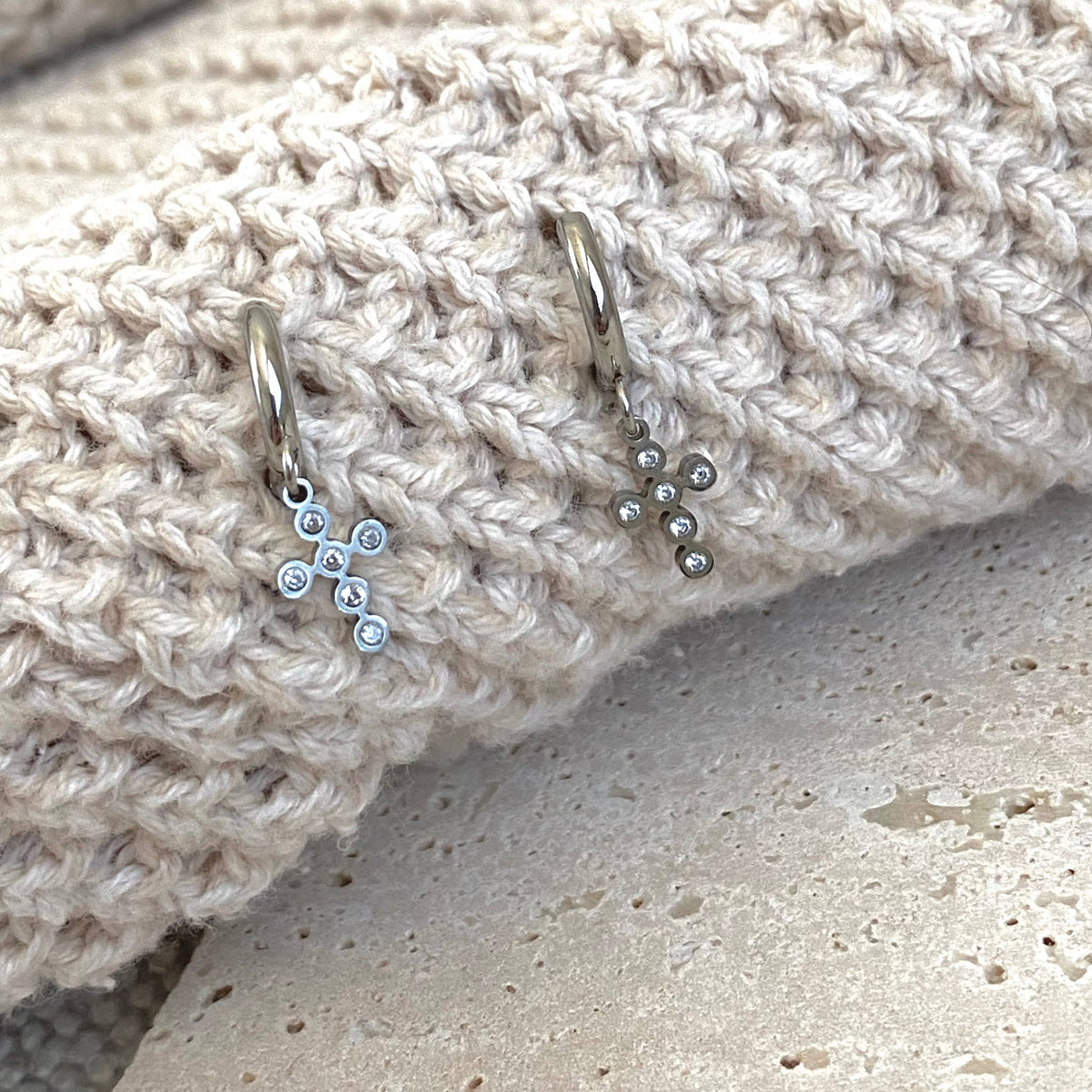 Silver Cross Huggies' Earrings Stainless Steel