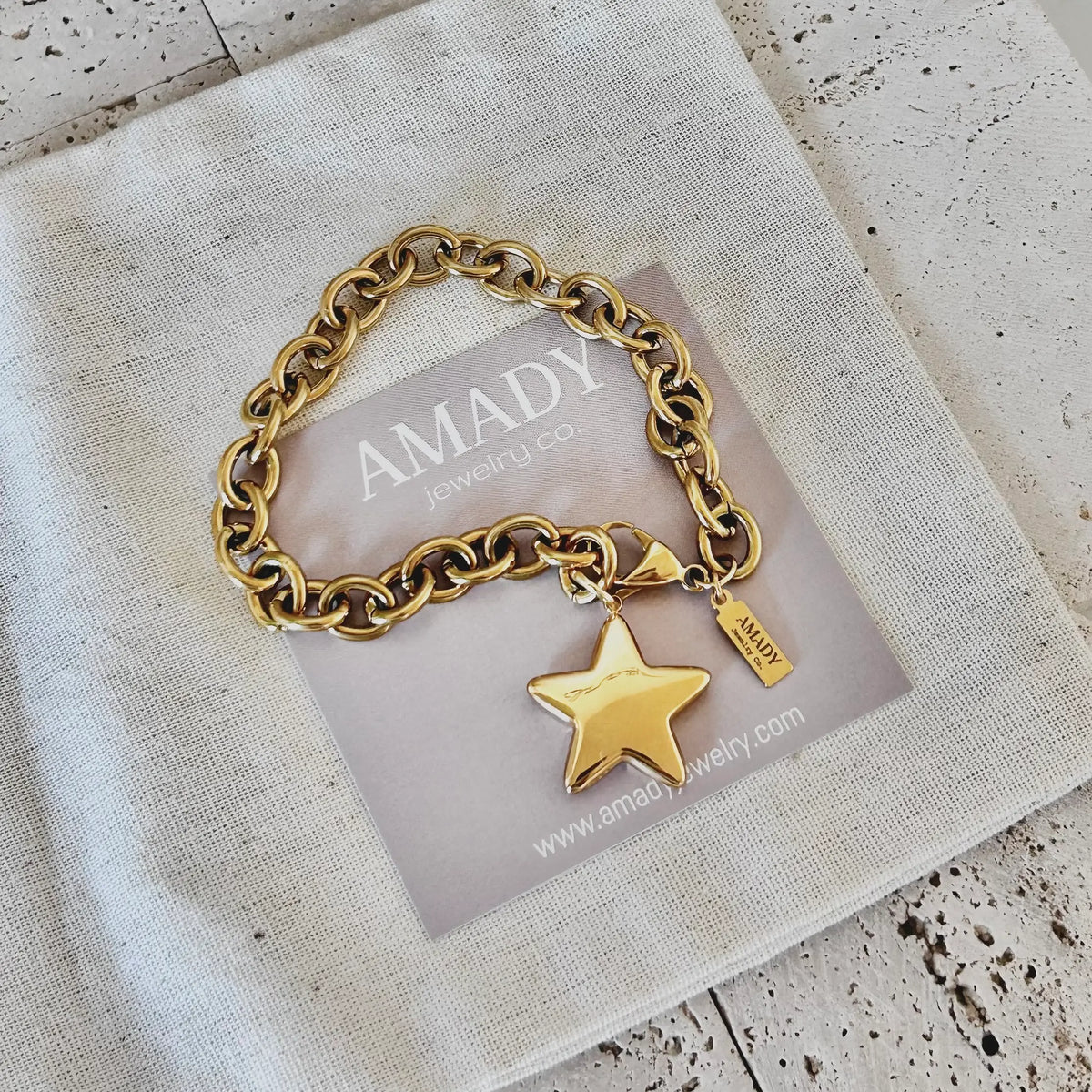 18k Gold Plated Star Pendant Bracelet – Adjustable Chain