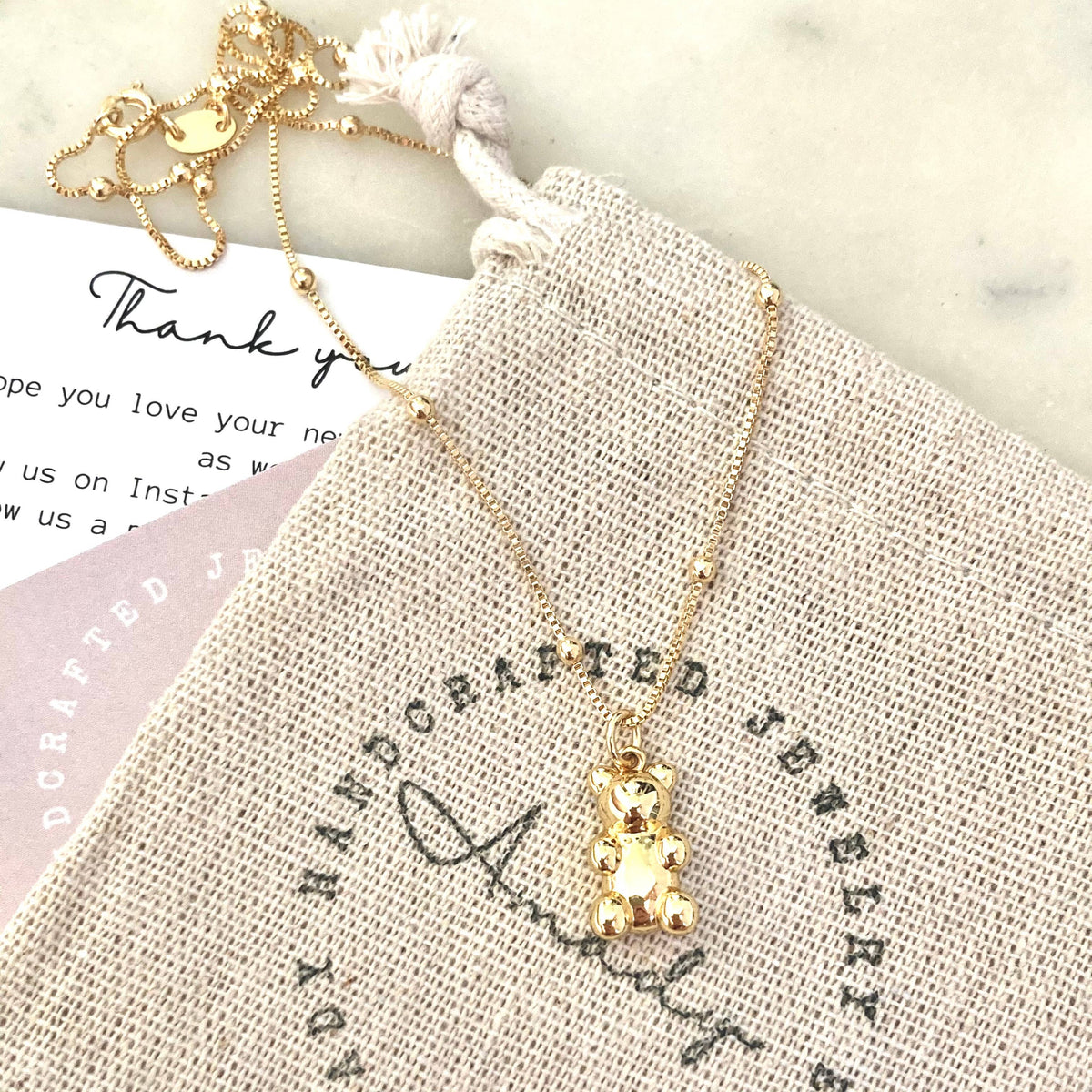 Gold bear pendant necklace, gummy bear necklace, candy bear