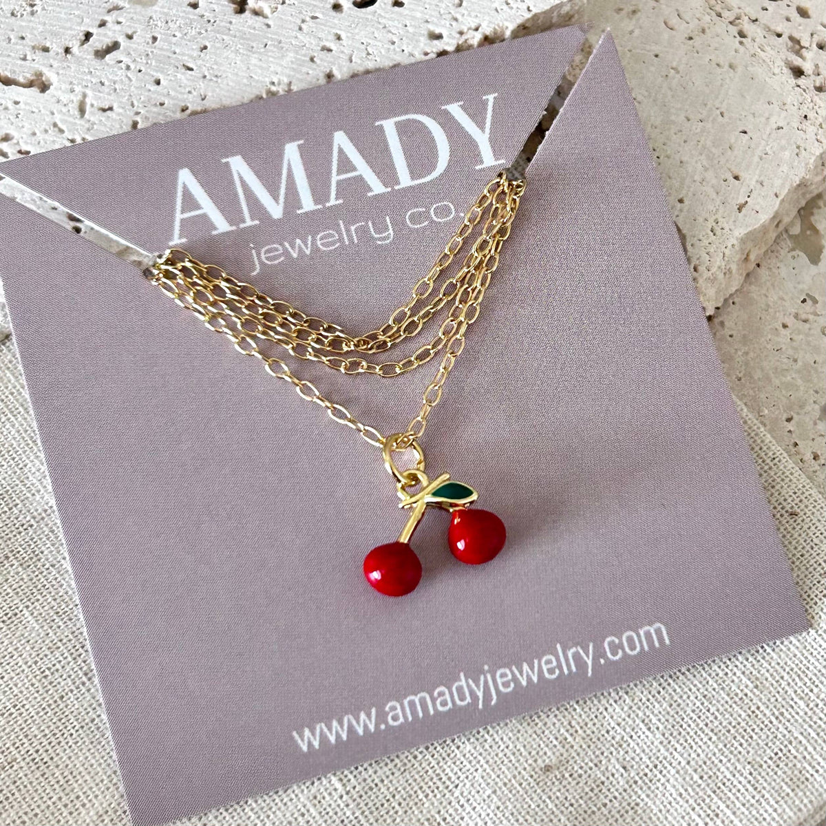 Cherry cherries layering necklace fruit charm