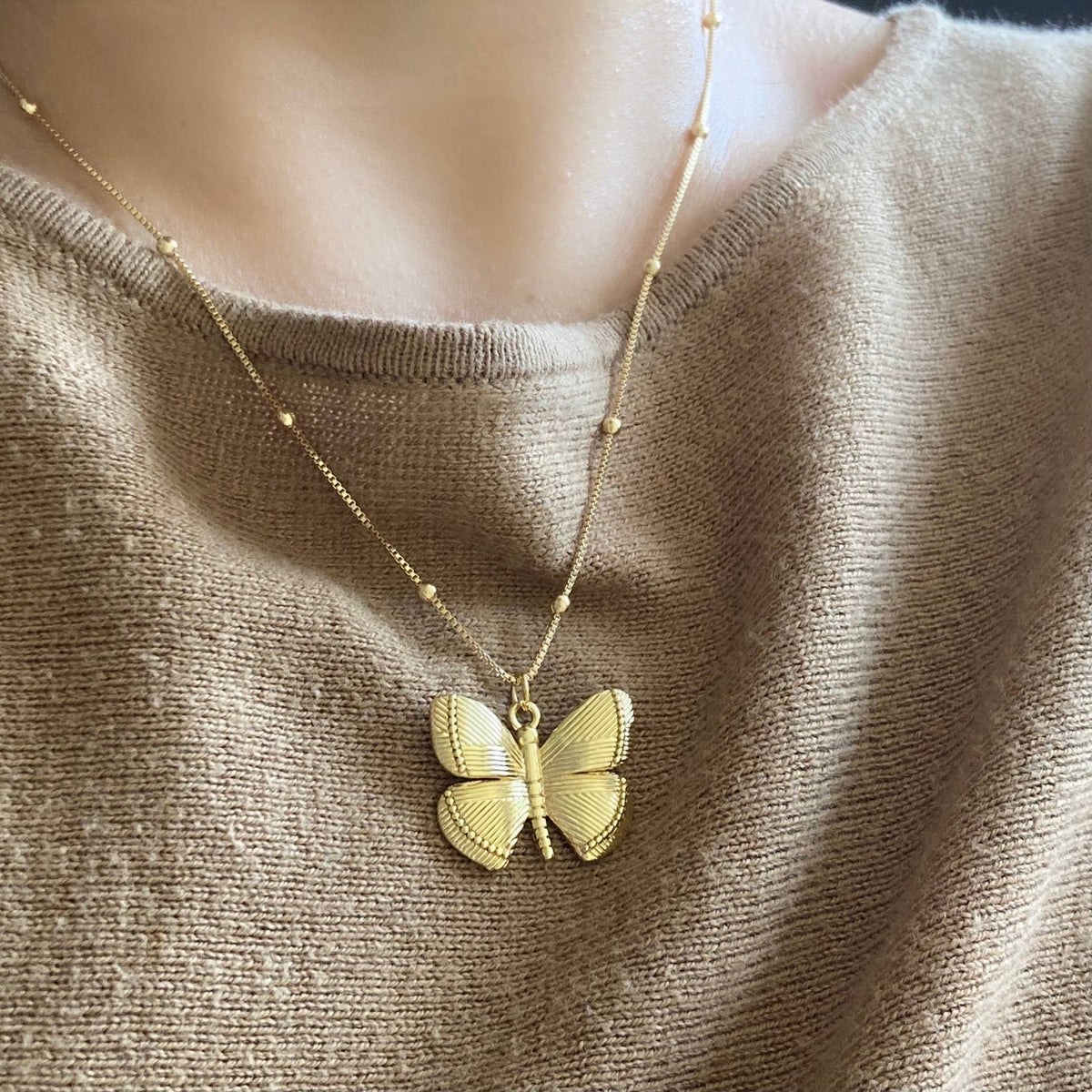 Gold butterfly pendant necklace monarch butterflies wings