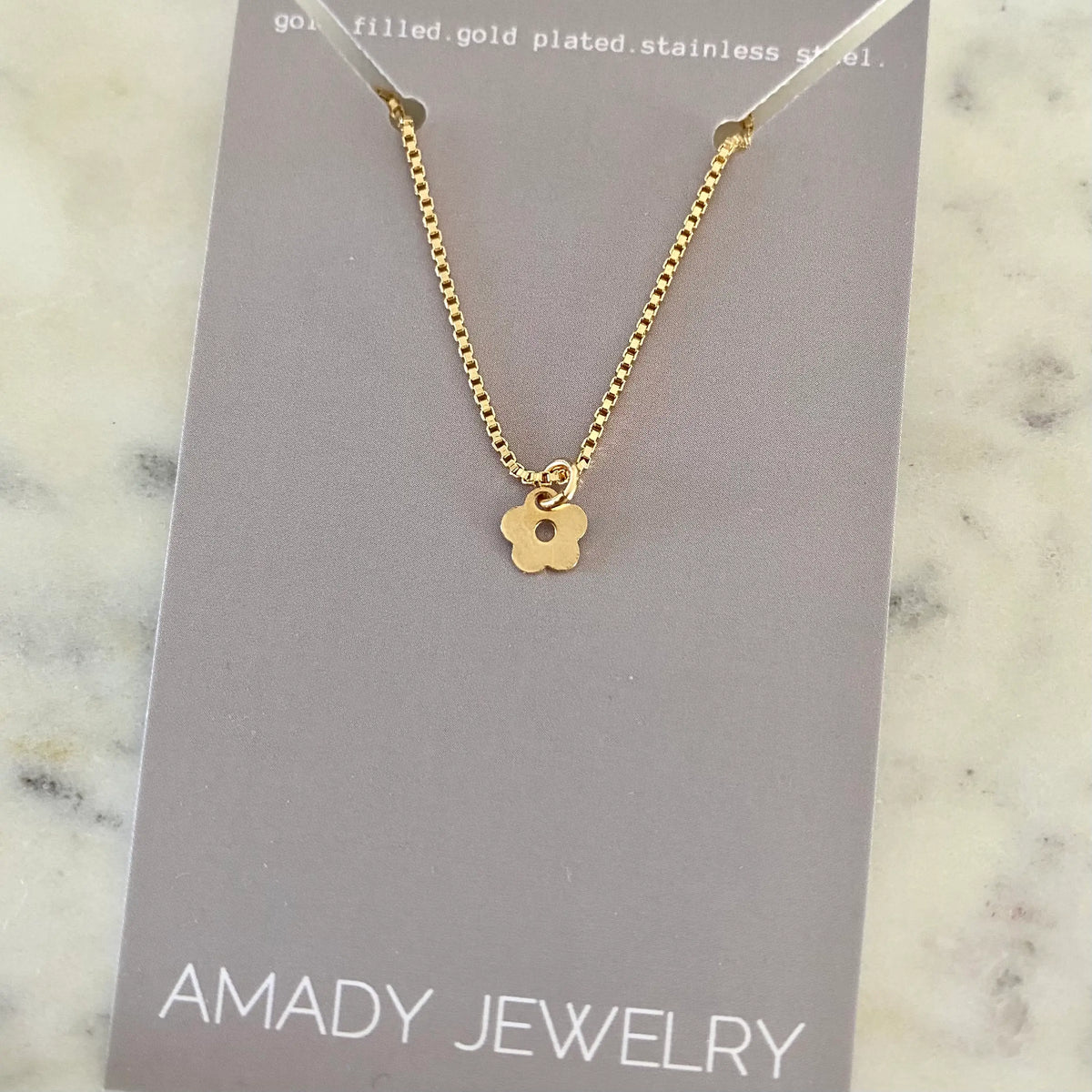 Tiny Retro Flower charm pendant necklace 18k gold filled