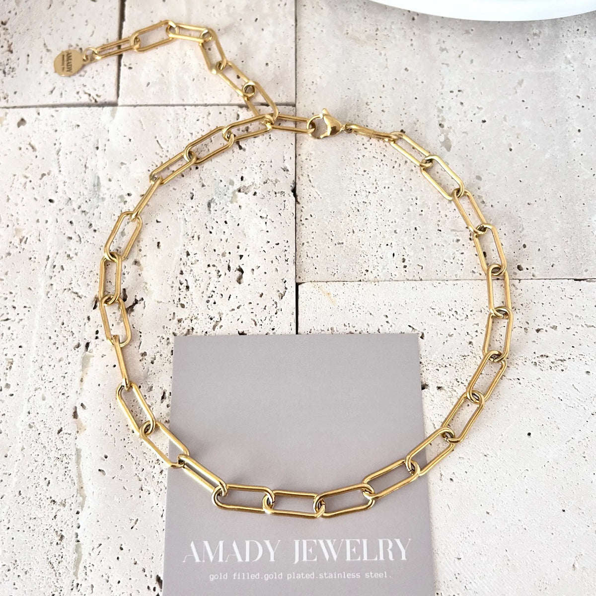18k Gold Plated Paperclip Link Necklace Choker Lariat