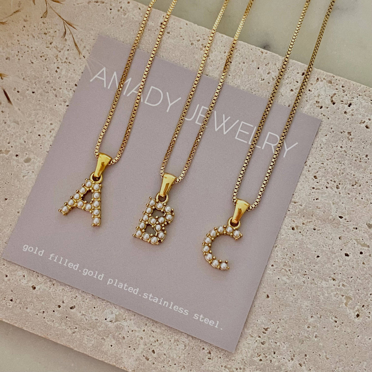 Initial Necklace Pearls Pedant custom gold filled