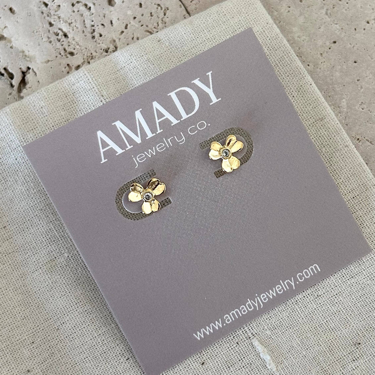 Flower stud post minimal earrings waterproof 18k gold fill