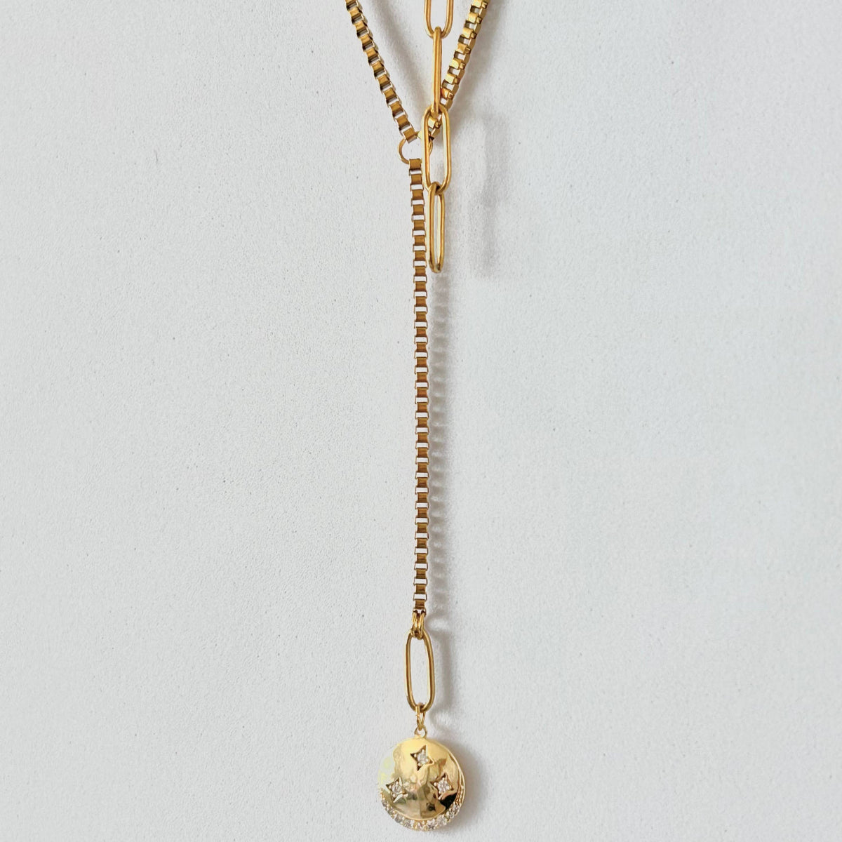 Lariat long necklace crescent moon layering jewelry