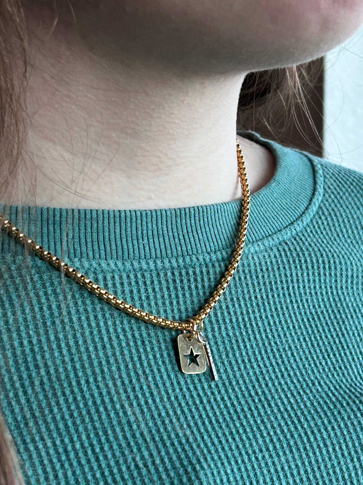 Star tag bar layering necklace gold plated stainless steel