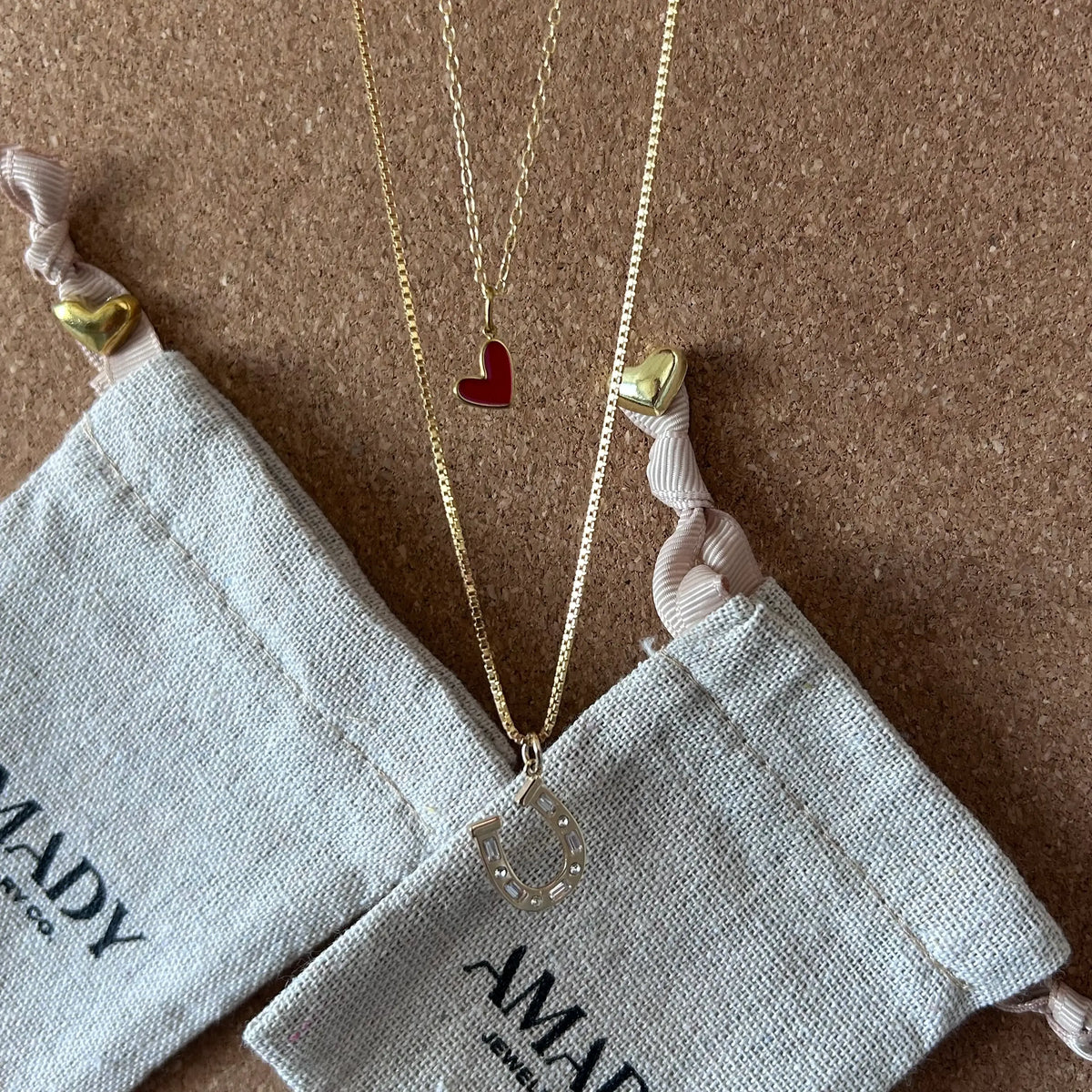 Dainty heart necklace red charm pendant love 18k gold filled