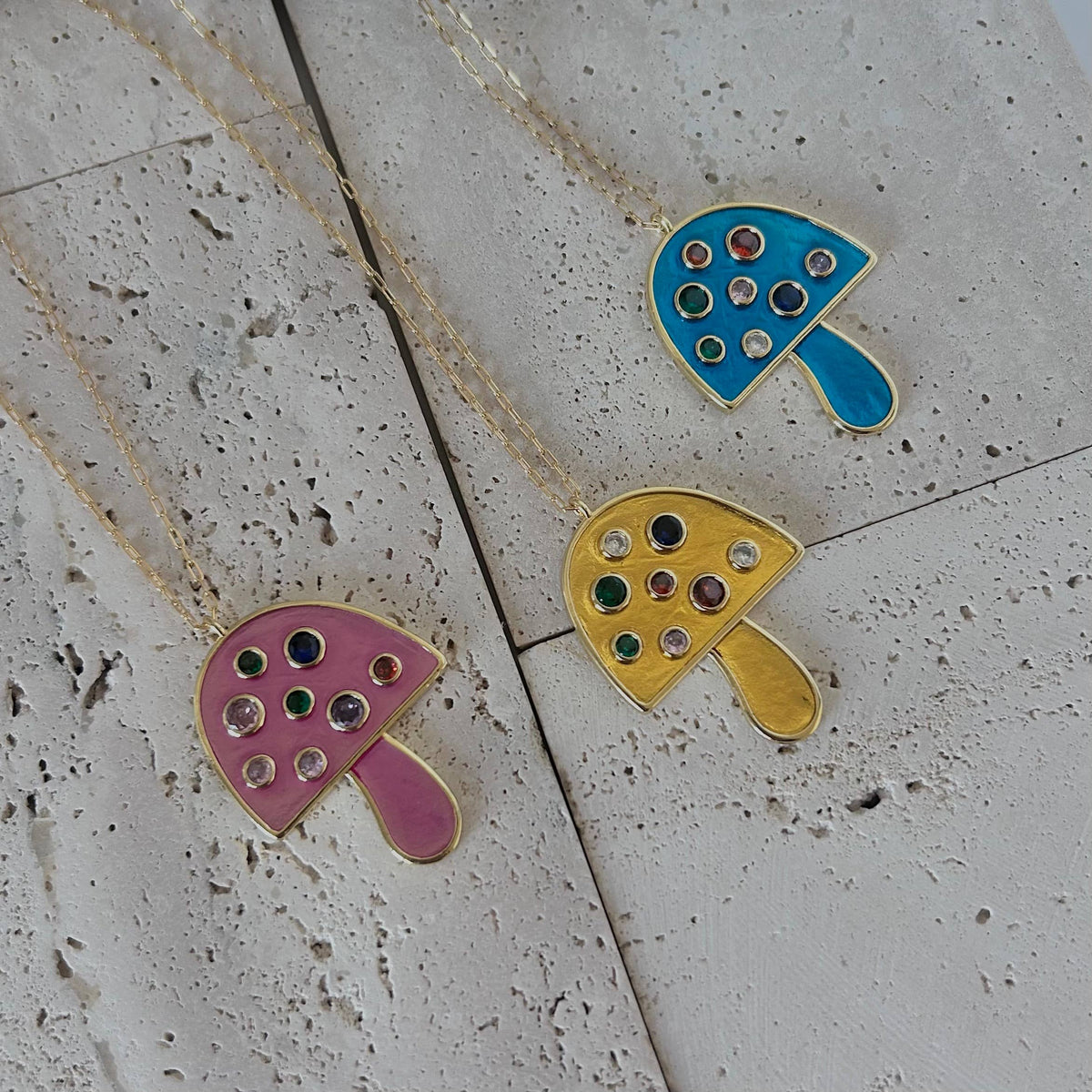 Big Mushroom pendant necklace colorful spring summer jewelry