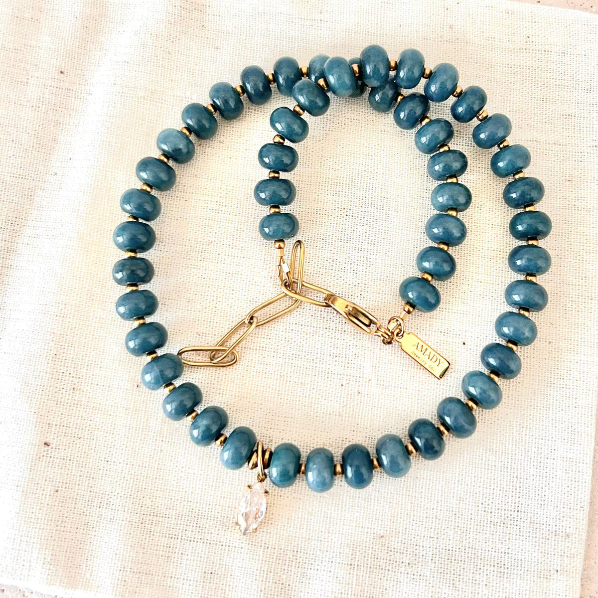 Beaded necklace natural stone rondelle