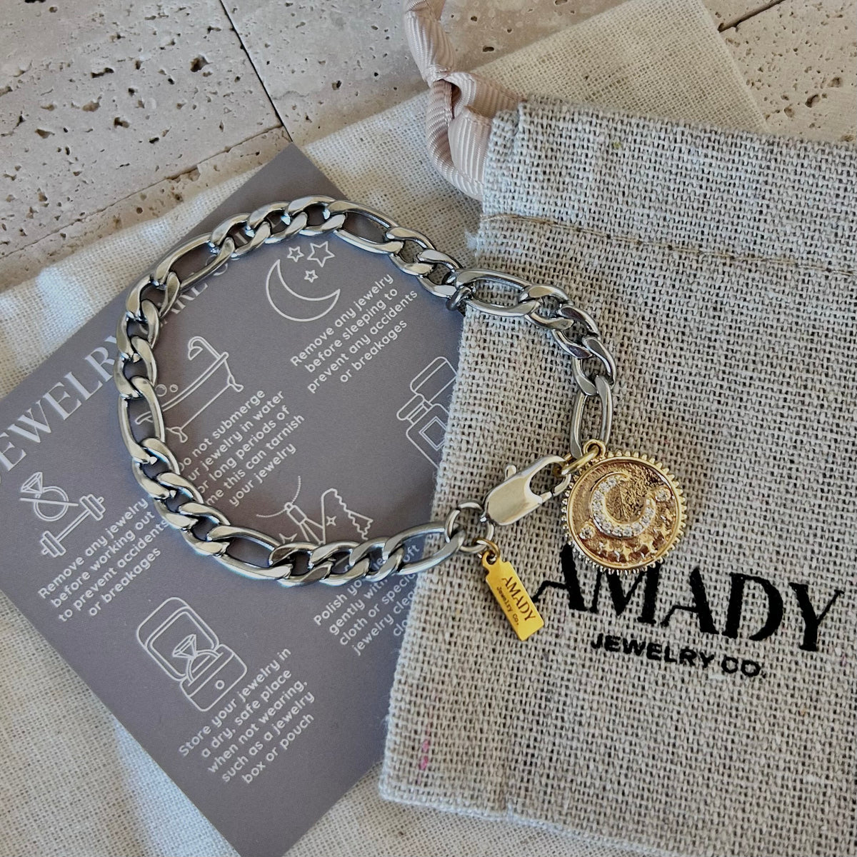 Two tone gold silver half moon crescent bracelet