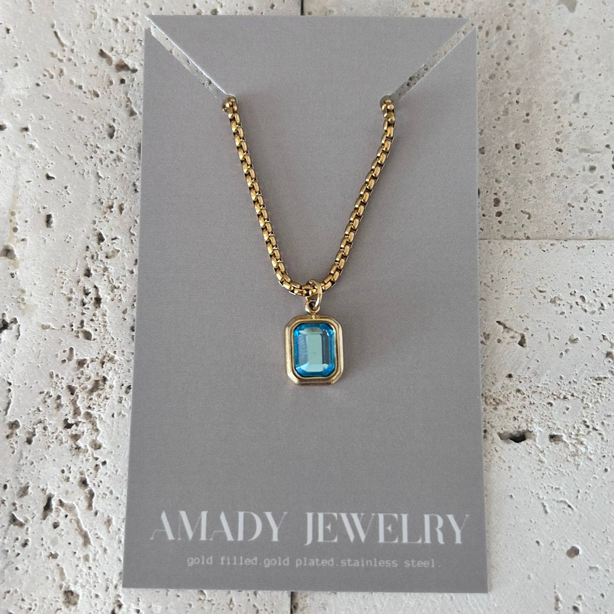 Crystal Pendant Necklace 18k gold plated box chain