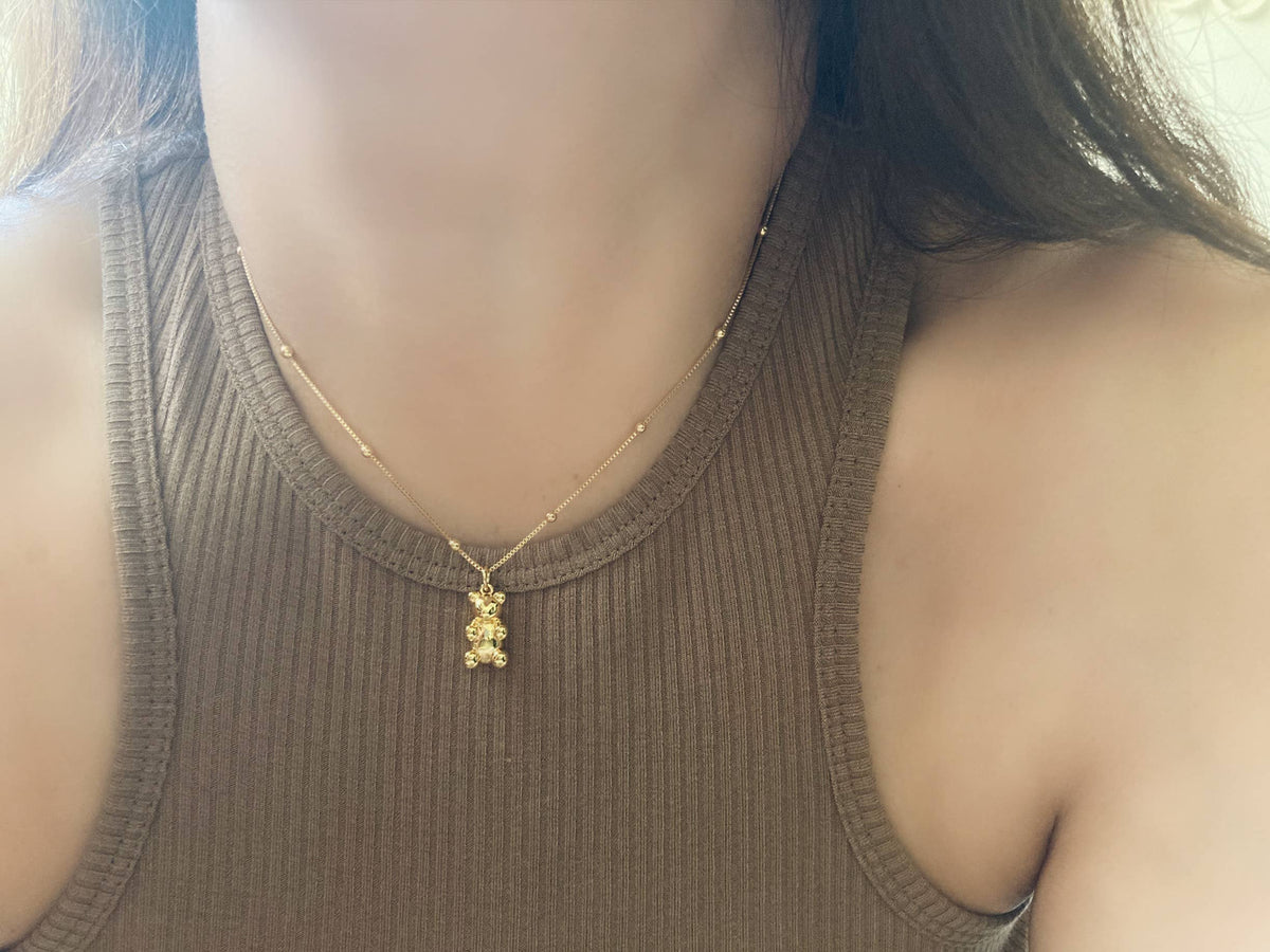 Gold bear pendant necklace, gummy bear necklace, candy bear