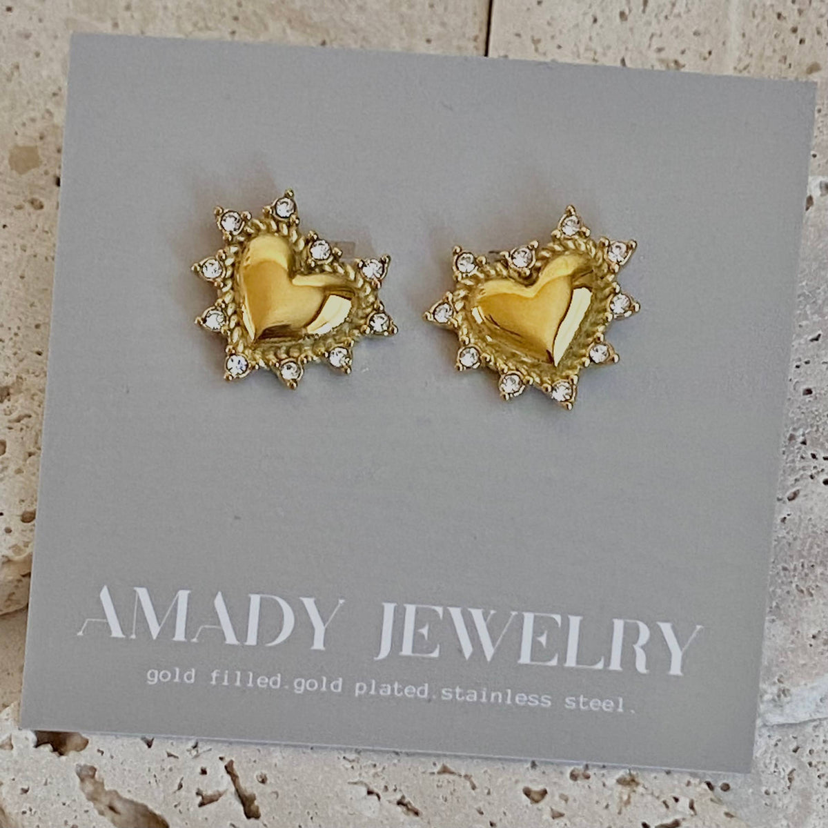 Heart rhinestones post stud statement earrings love