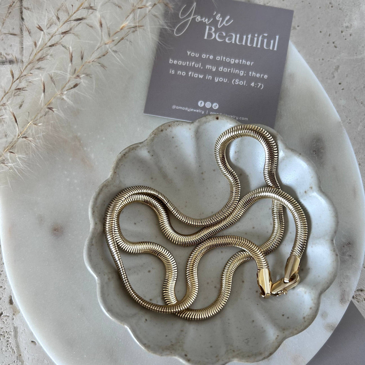 Snake chain herringbone flat link necklace gold filled