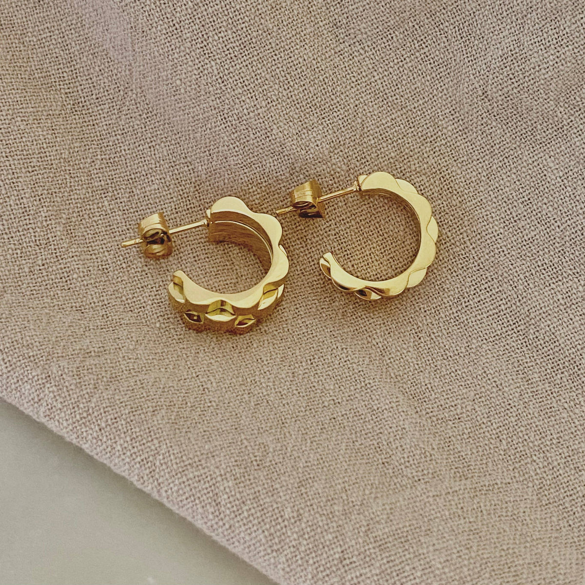 Watch Band style Hoop Earrings 18K GP Stainless Steel