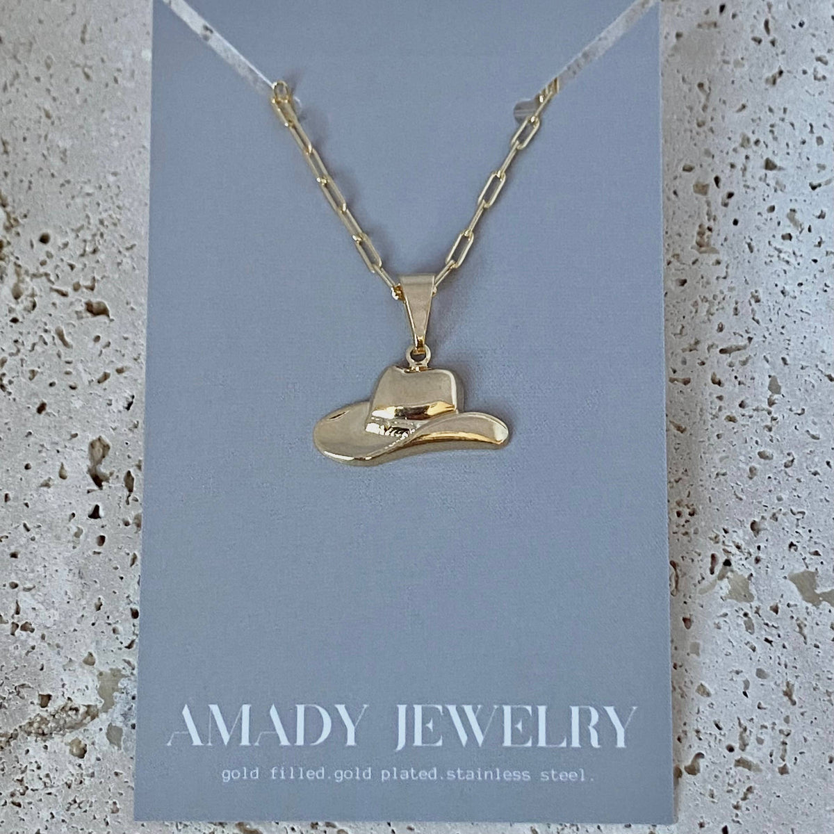 Cowboy cowgirl hat charm pendant necklace 18k gold filled