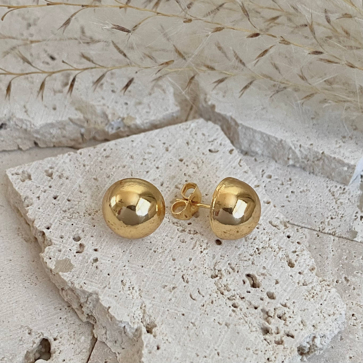 Half Dot Stud Post earrings 18k Gold Filled statement