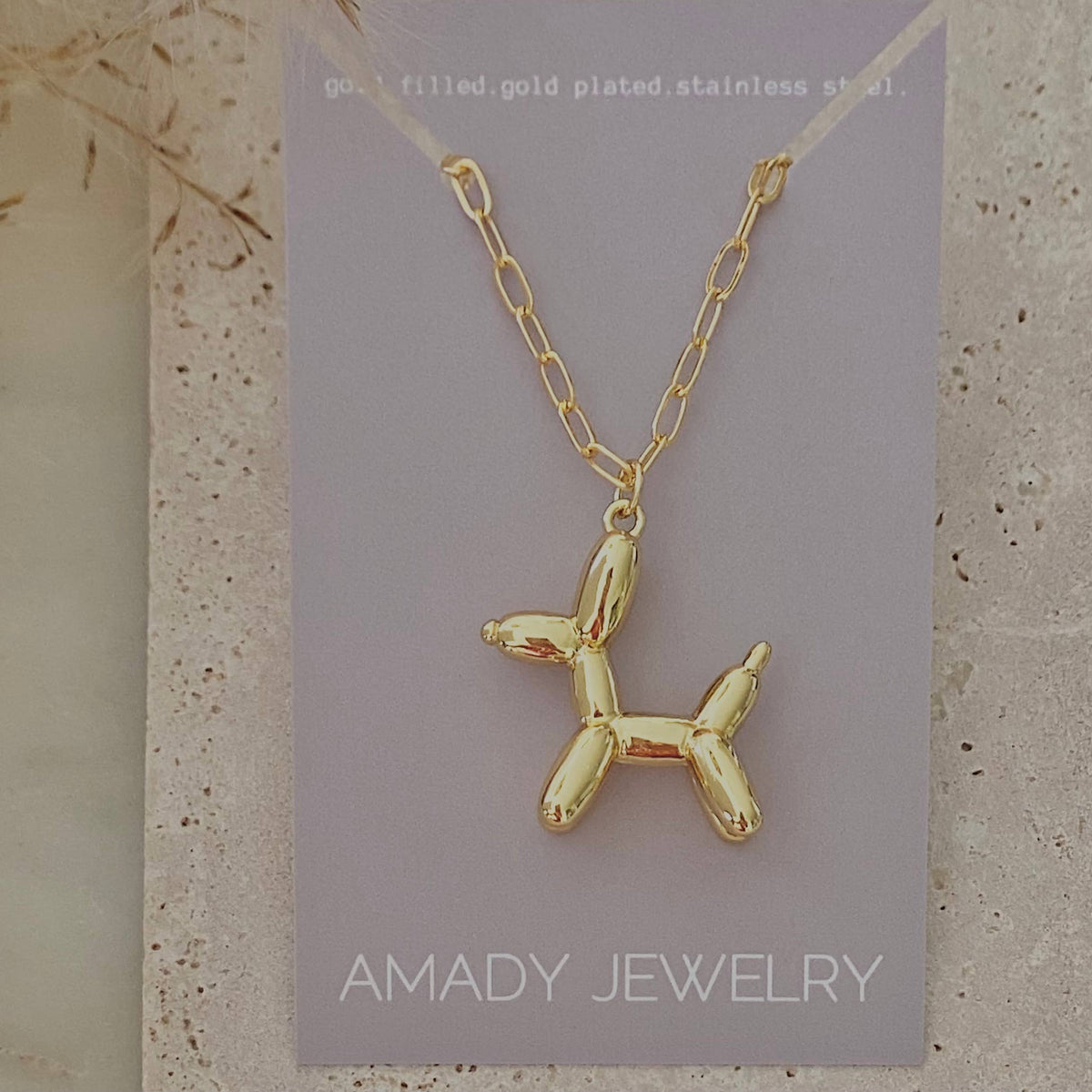 Big Balloon Dog Necklace on a Paperclip gold filled chain