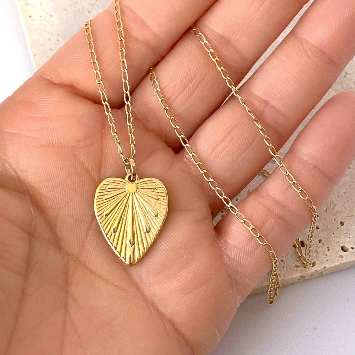 Heart shape charm pendant necklace 18k gold filled 18" long