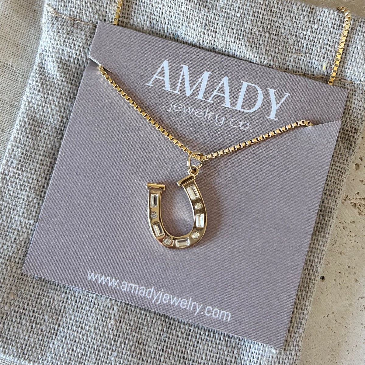 Horseshoe pendant charm necklace 18k gold plated water resistant