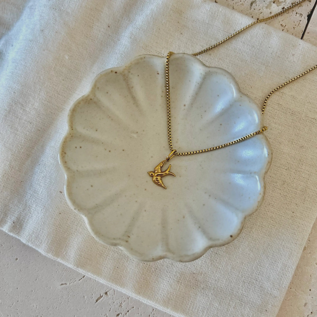 Bird necklace dainty Swallow charm pendant strand 18k gf