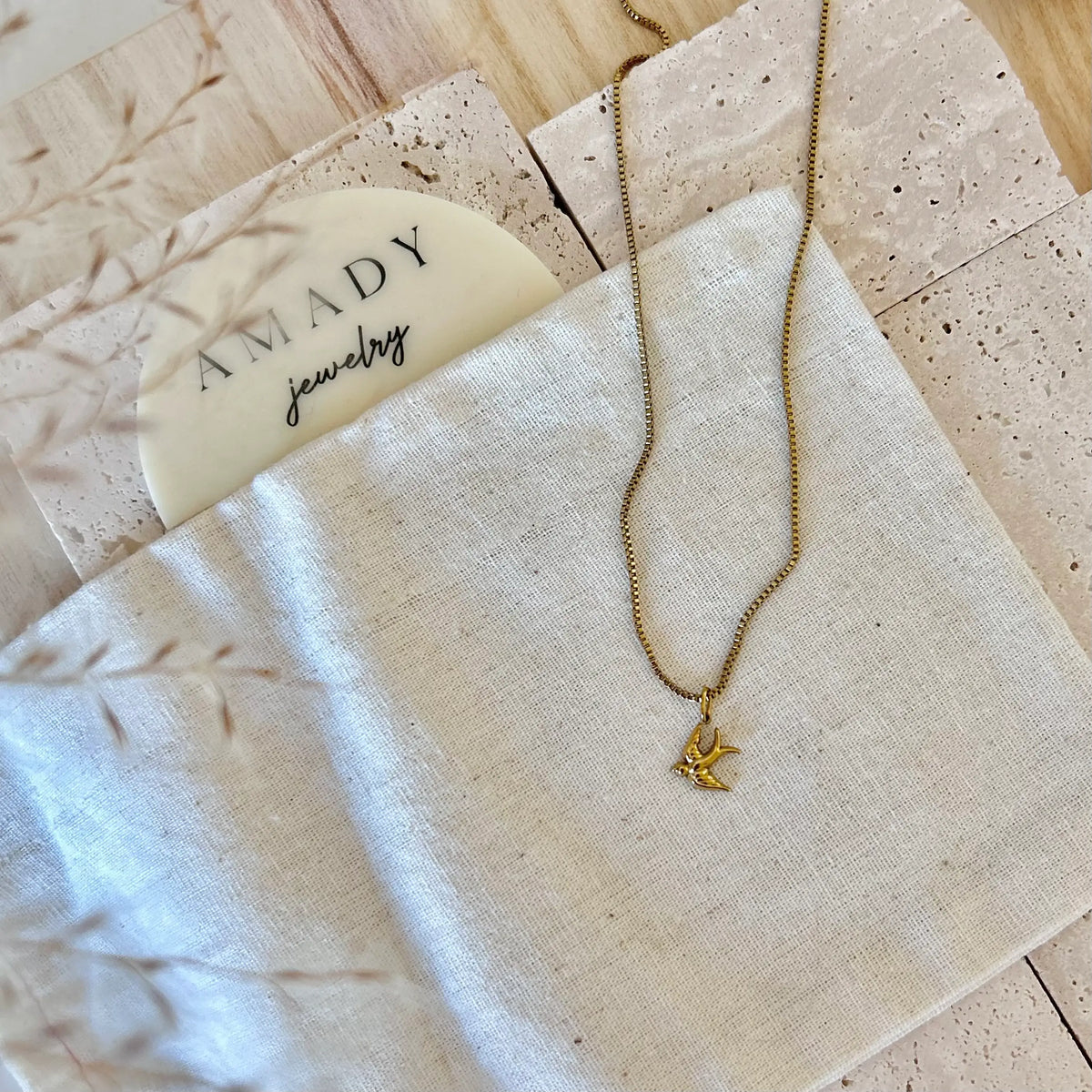 Bird necklace dainty Swallow charm pendant strand 18k gf
