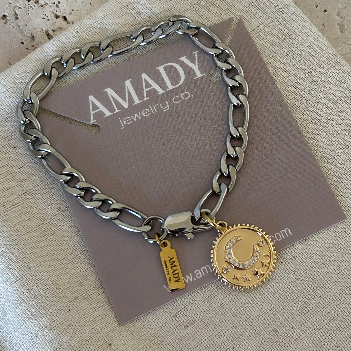 Two tone gold silver half moon crescent bracelet