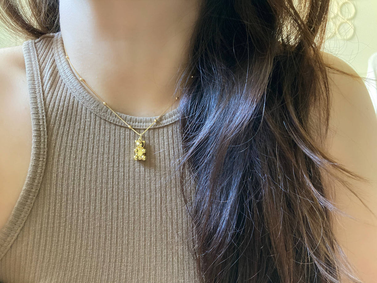 Gold bear pendant necklace, gummy bear necklace, candy bear